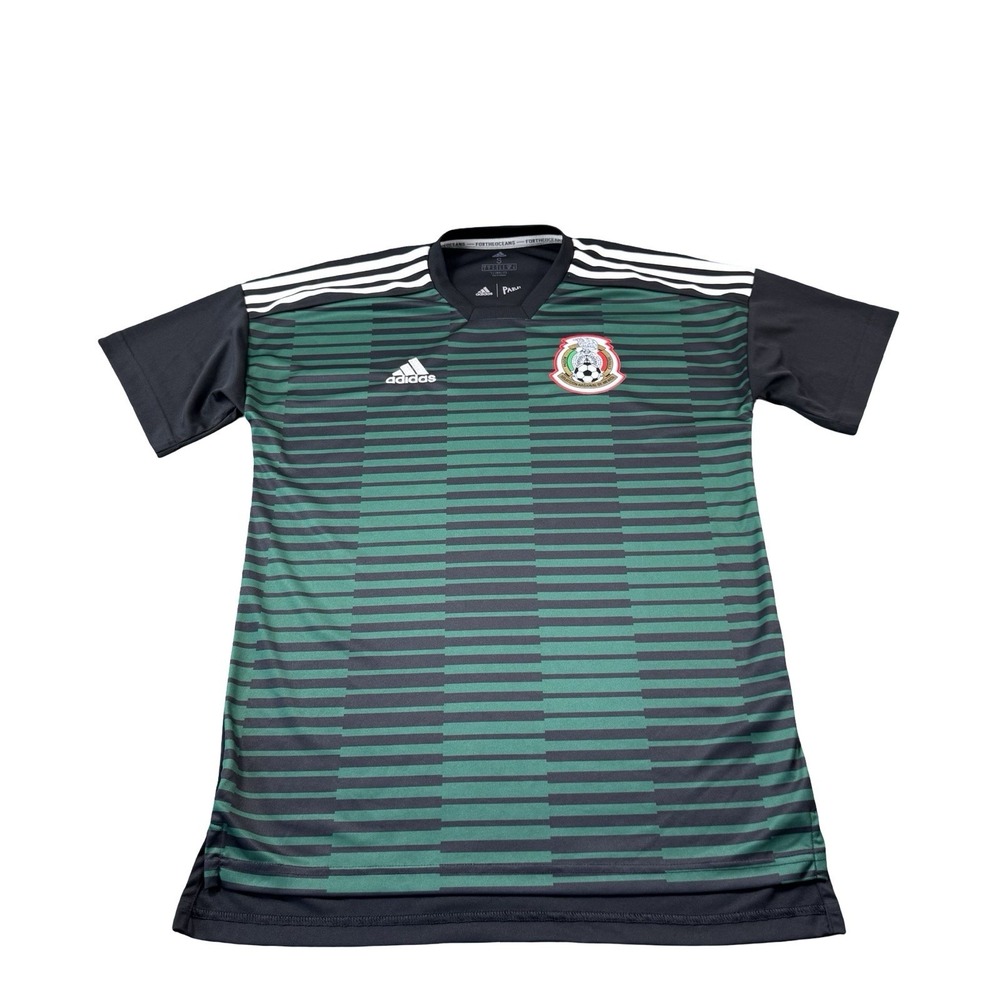 Adidas Parley Mexico Soccer Jersey Green Black Striped CF1553 Mens Size S